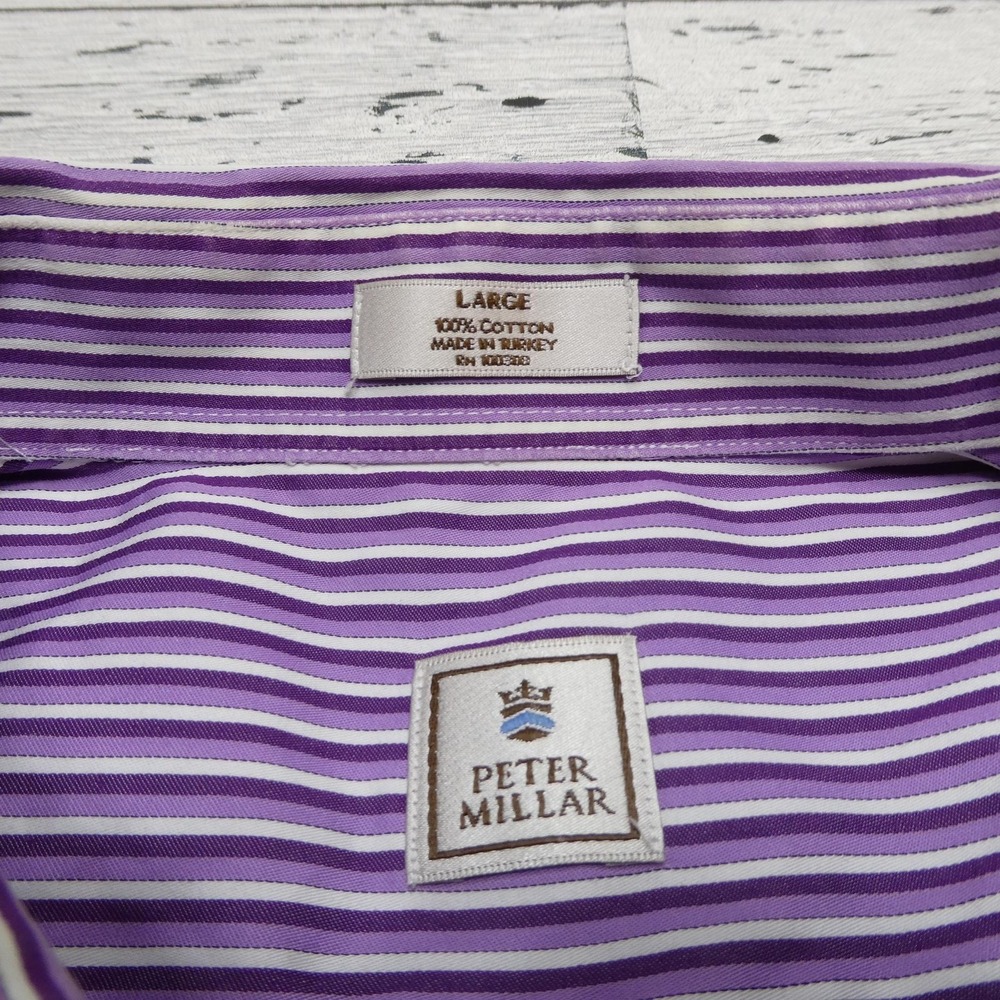 Peter Millar Shirt Mens Large Purple White Stripe 100% Cotton Dress Long Sleeve - Picture 2 of 6